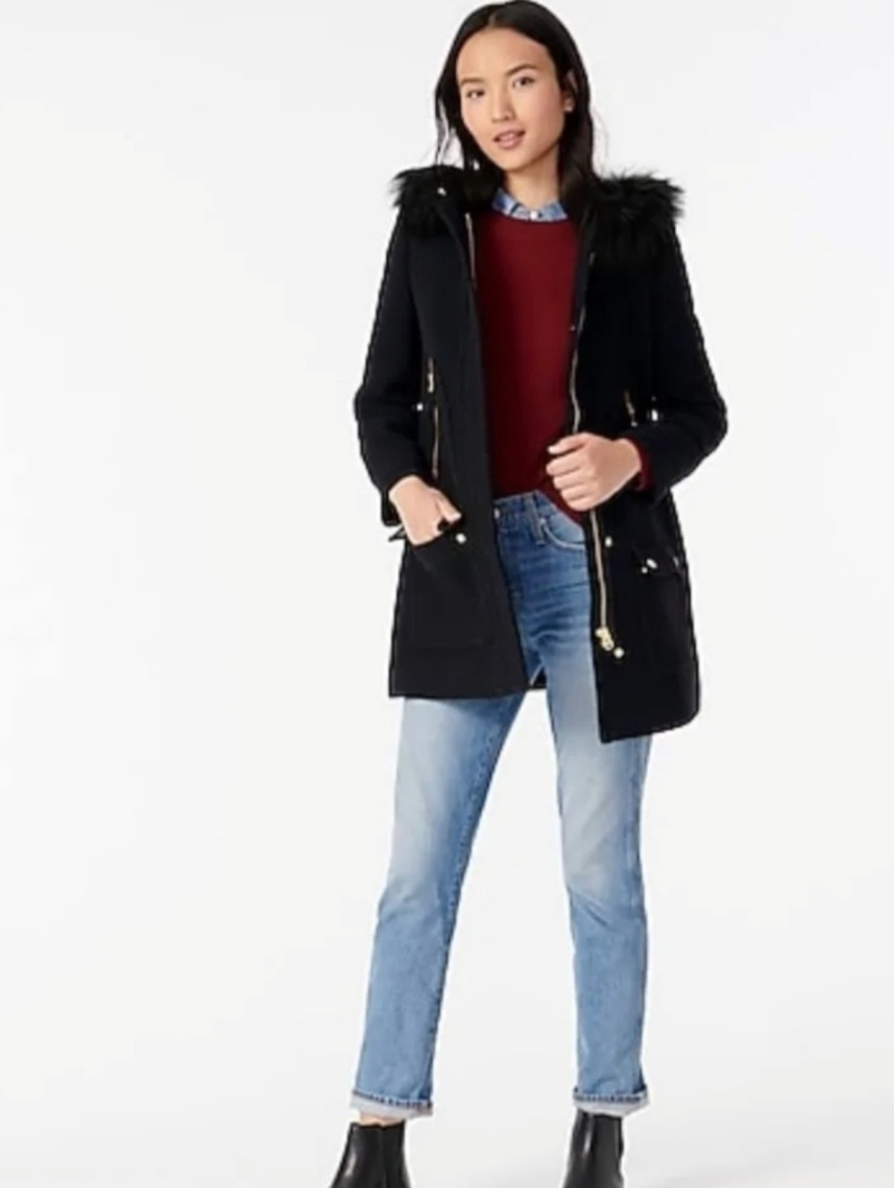NWOT J.Crew Chateau Wool Italian Stadium Cloth Hooded Parka- 000Petite - Picture 7 of 7